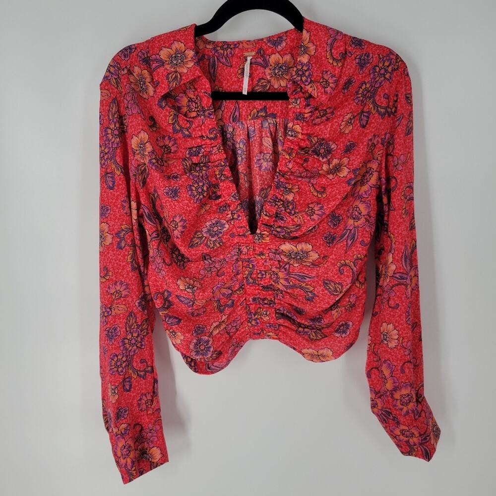 Free People Pink Floral I Got You Printed Long Sleeve Top S View 4
